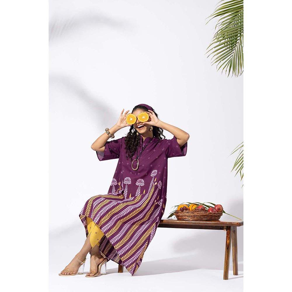Thee Modern Roots Purple Chevron Plum Printed Kurta and Dhoti (Set of 2)