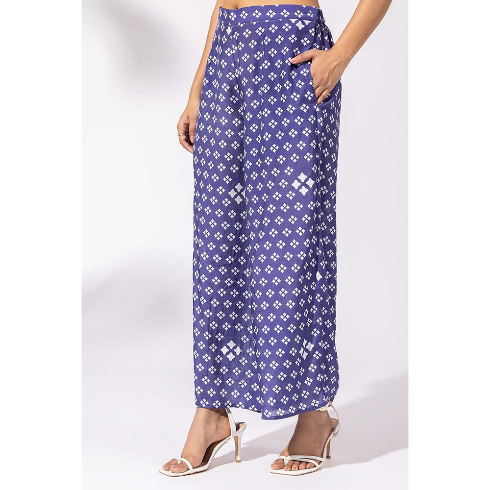 Thee Modern Roots Ink Blue Floral Print Kurta and Palazzo (Set of 2)