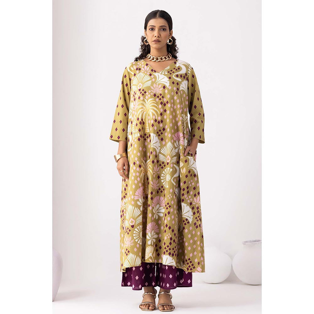 Thee Modern Roots Desert Palm Printed Kurta and Palazzo (Set of 2)