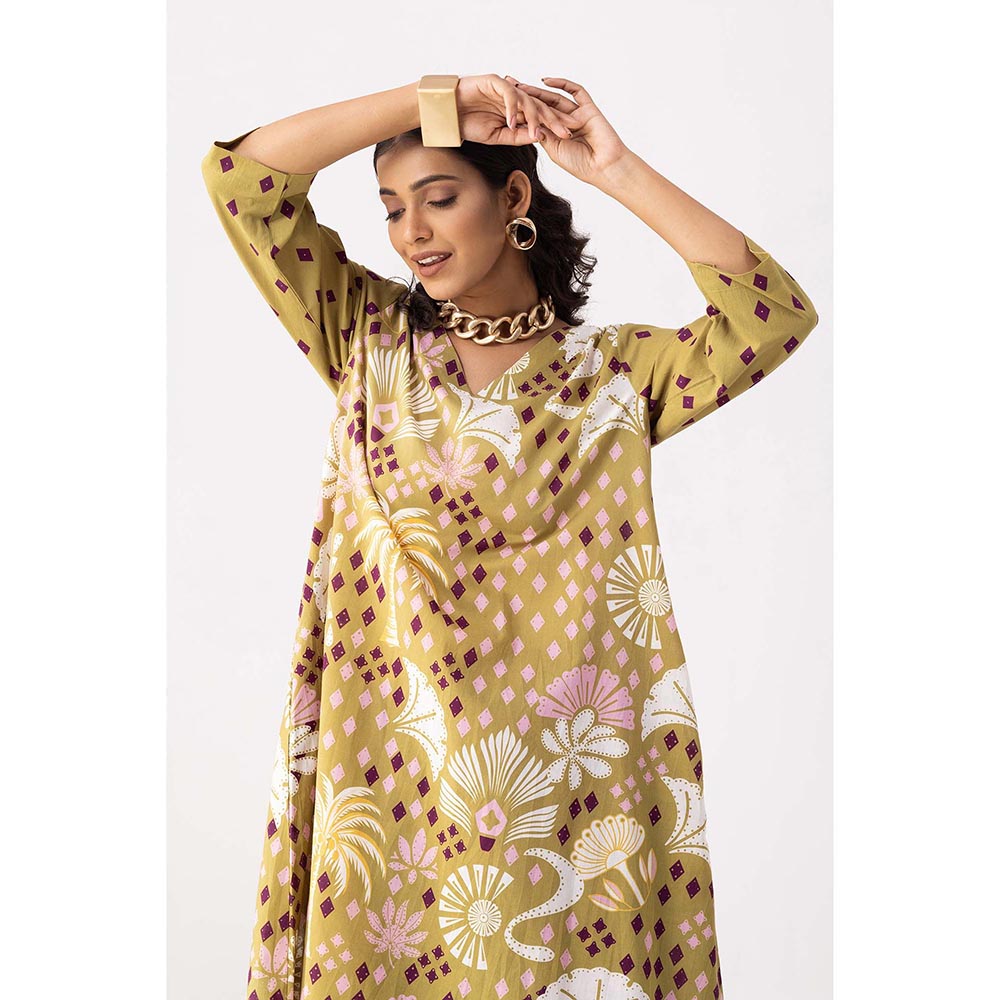 Thee Modern Roots Desert Palm Printed Kurta and Palazzo (Set of 2)