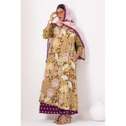 Thee Modern Roots Desert Palm Printed Kurta and Palazzo (Set of 2)