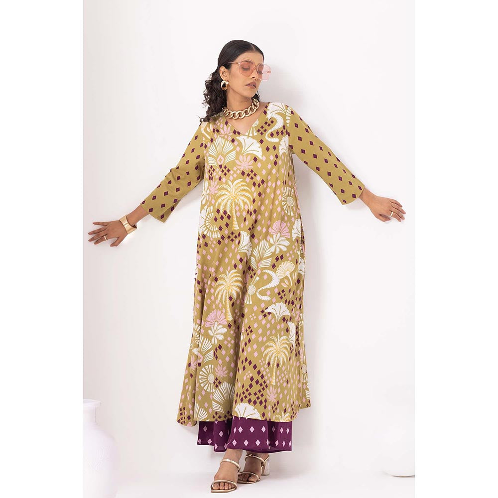 Thee Modern Roots Desert Palm Printed Kurta and Palazzo (Set of 2)