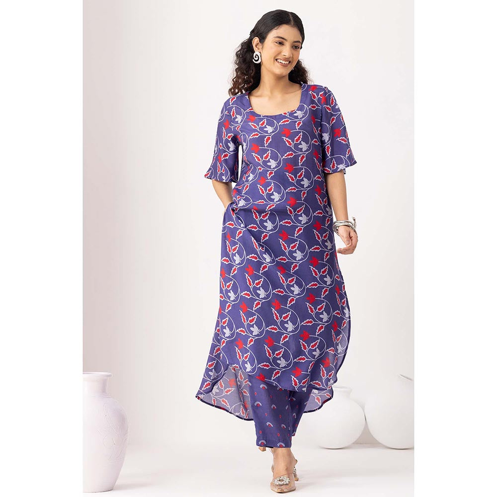 Thee Modern Roots Autumn Ink Blue Kurta with Pant (Set of 2)