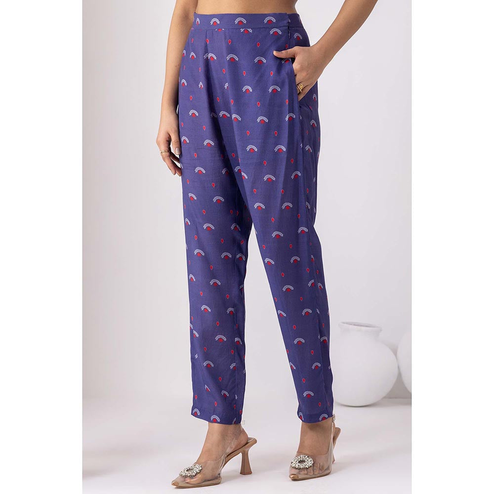 Thee Modern Roots Autumn Ink Blue Kurta with Pant (Set of 2)