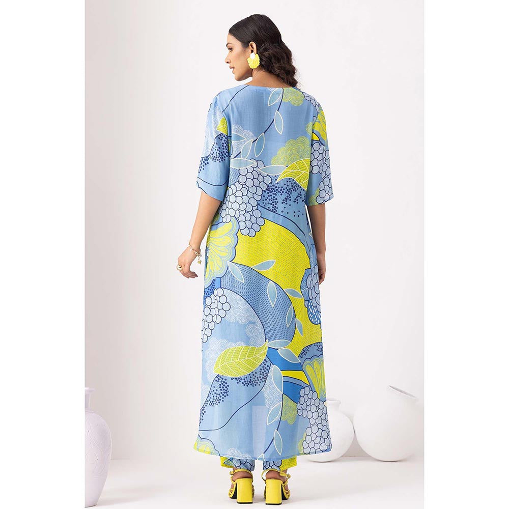 Thee Modern Roots Mystical Ocean Blue Printed Kurta and Pant (Set of 2)