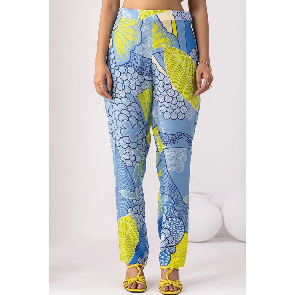 Thee Modern Roots Mystical Ocean Blue Printed Kurta and Pant (Set of 2)