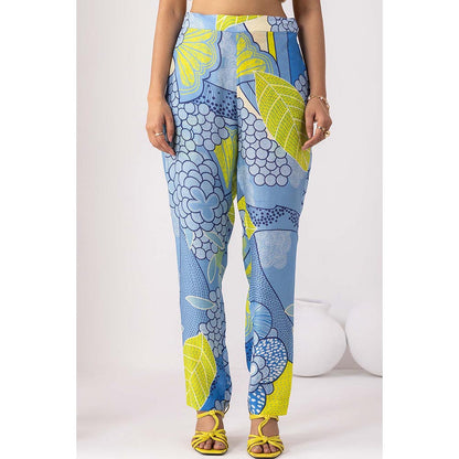 Thee Modern Roots Mystical Ocean Blue Printed Kurta and Pant (Set of 2)