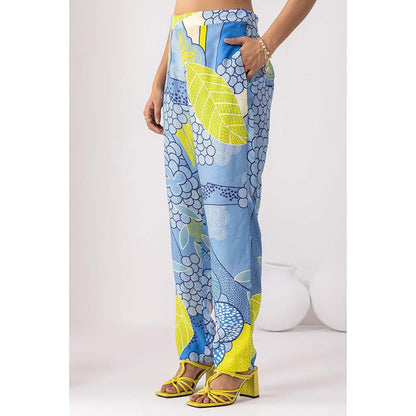 Thee Modern Roots Mystical Ocean Blue Printed Kurta and Pant (Set of 2)