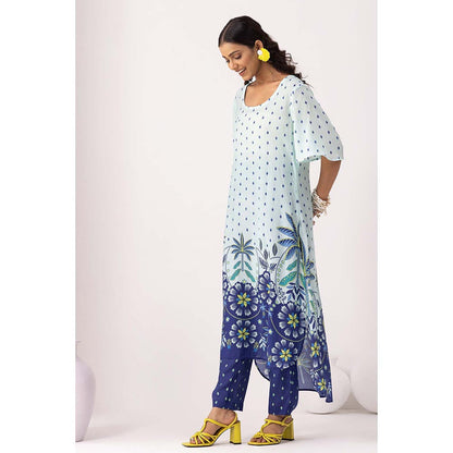 Thee Modern Roots Sky Blue Pacific Printed Kurta and Pant (Set of 2)