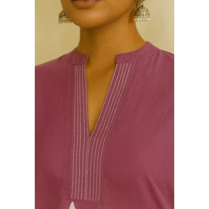 Thee Modern Roots Women'S Purple Cotton Floral Mandarin Neck Top with Pant Co-Ord's