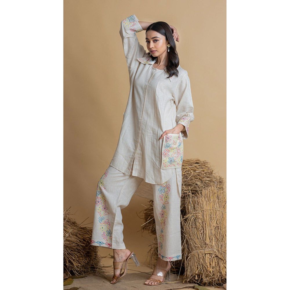 The House of Hemp Women Off White Latest Stylish Kurta and Pant (Set of 2)
