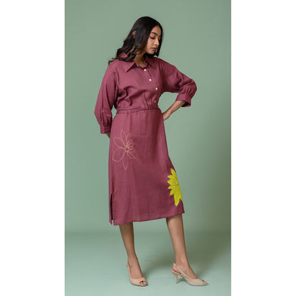 The House of Hemp Women Latest Midi Length Three Fourth Sleeves Dress