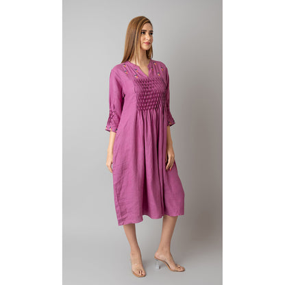 The House of Hemp Women Latest Midi Length Three Fourth Sleeves Dress