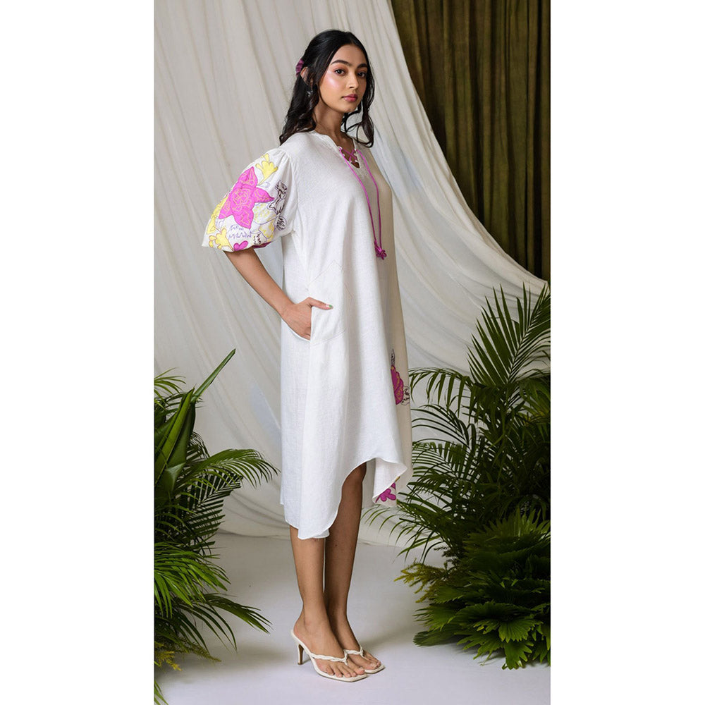 The House of Hemp Women Latest Midi Length Puff Sleeves Dress