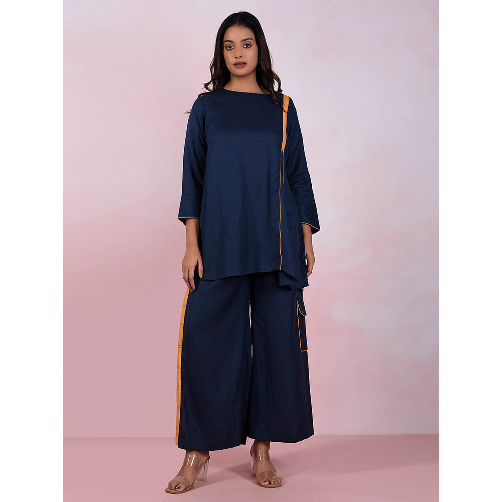 The House of Hemp Women Latest Stylish Neck Hemp And Lyocell Navy Blue Co-Ord (Set of 2)