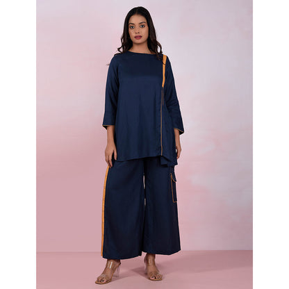The House of Hemp Women Latest Stylish Neck Hemp And Lyocell Navy Blue Co-Ord (Set of 2)