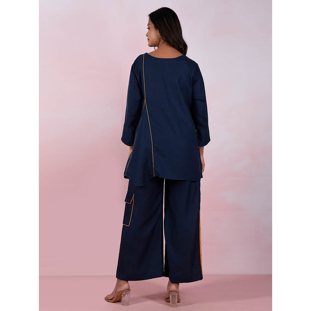 The House of Hemp Women Latest Stylish Neck Hemp And Lyocell Navy Blue Co-Ord (Set of 2)