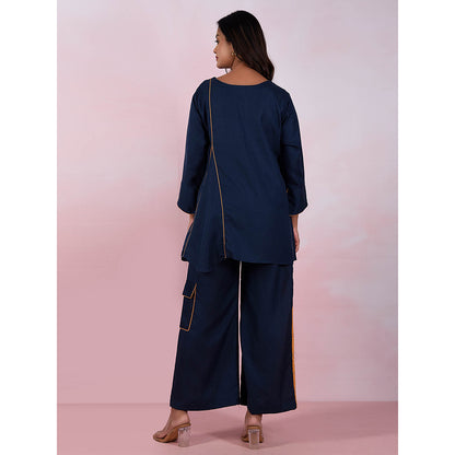 The House of Hemp Women Latest Stylish Neck Hemp And Lyocell Navy Blue Co-Ord (Set of 2)