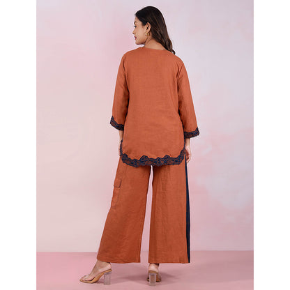 The House of Hemp Women Latest Stylish Neck Hemp And Lyocell Brown Co-Ord (Set of 2)