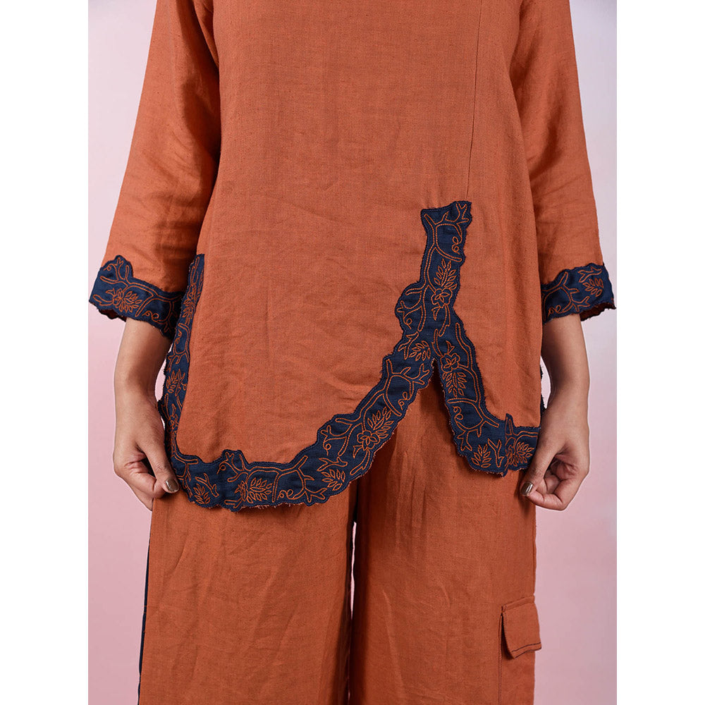 The House of Hemp Women Latest Stylish Neck Hemp And Lyocell Brown Co-Ord (Set of 2)