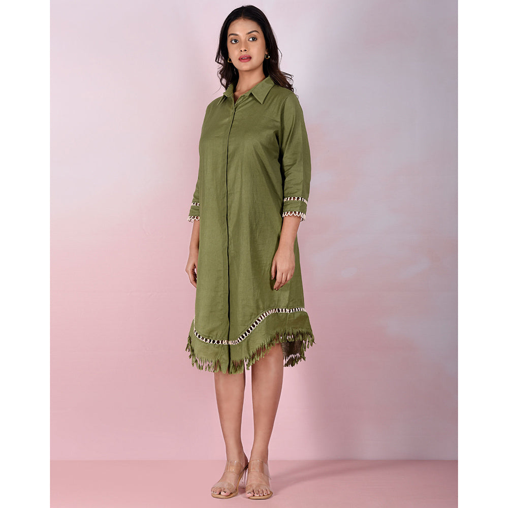 The House of Hemp Women Hemp and Lyocell Green Fringe Dress