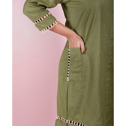The House of Hemp Women Hemp and Lyocell Green Fringe Dress