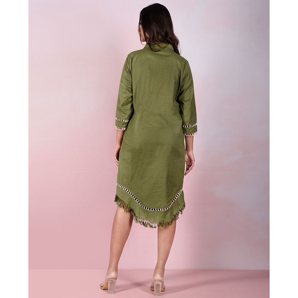 The House of Hemp Women Hemp and Lyocell Green Fringe Dress