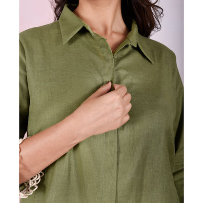 The House of Hemp Women Hemp and Lyocell Green Fringe Dress