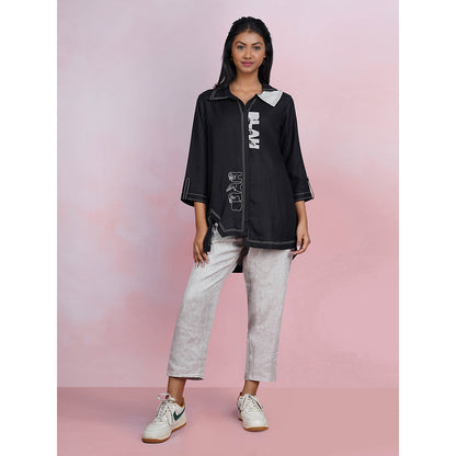 The House of Hemp Blah Blah Black Shirt with Pant (Set of 2)
