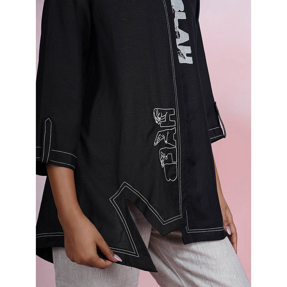 The House of Hemp Blah Blah Black Shirt with Pant (Set of 2)
