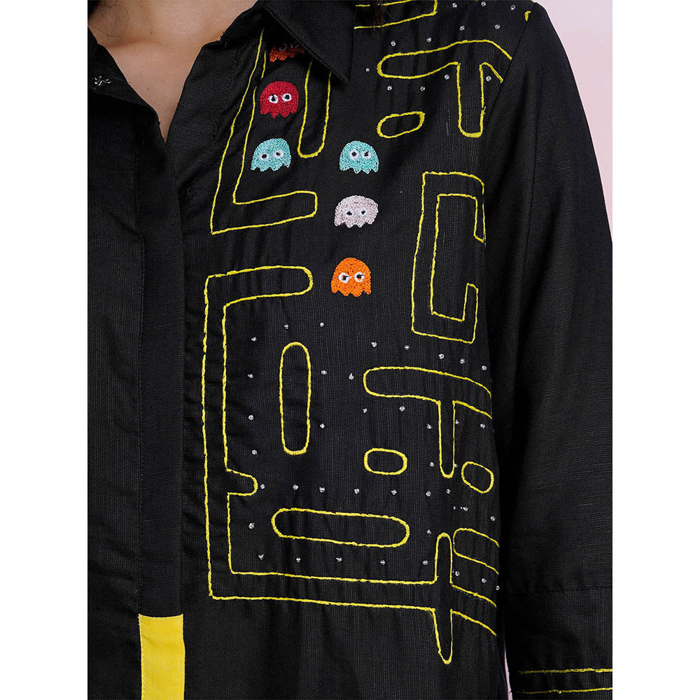 The House of Hemp Midnight Pac-Man Black Shirt with Pant (Set of 2)