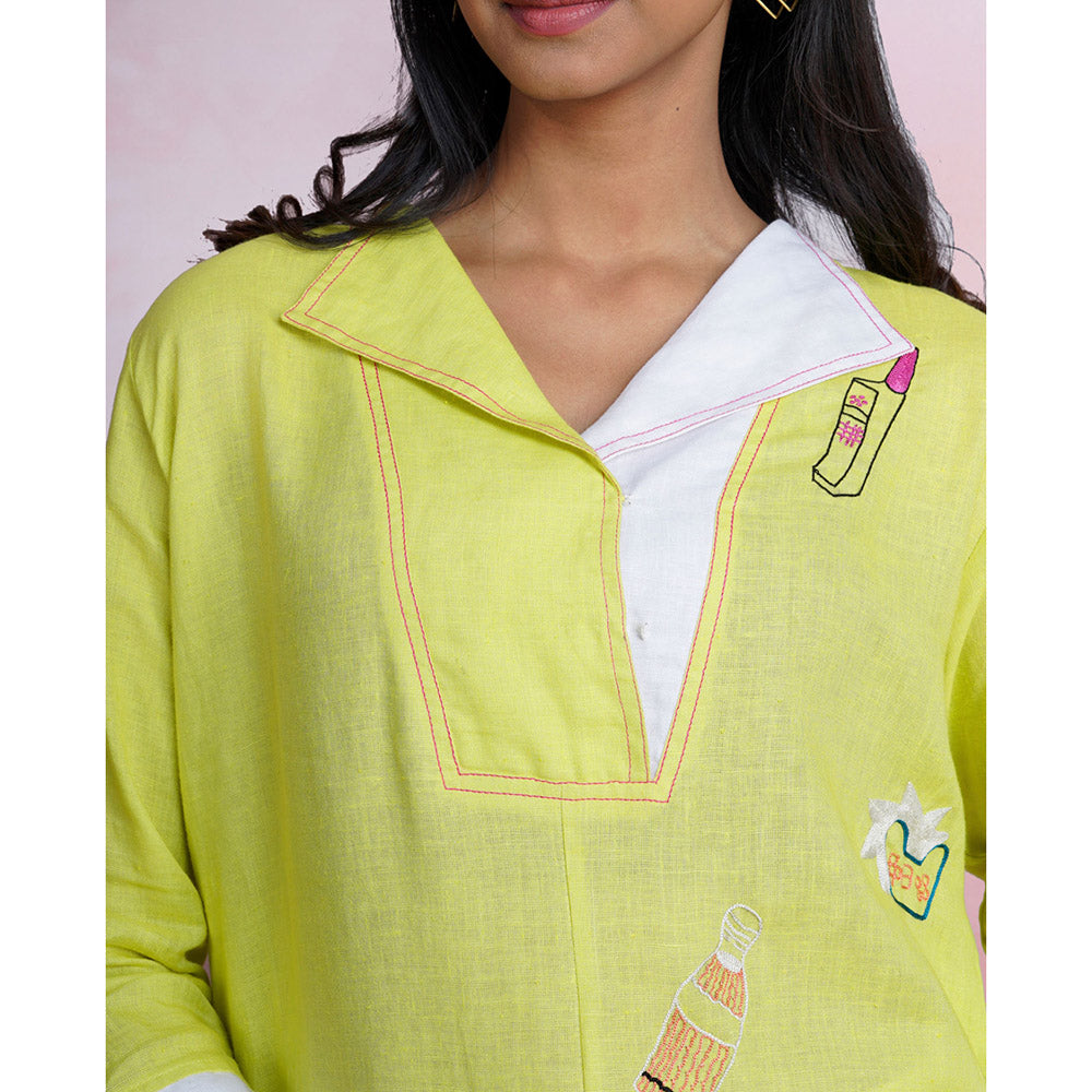 The House of Hemp Still Sage Embroidered Top