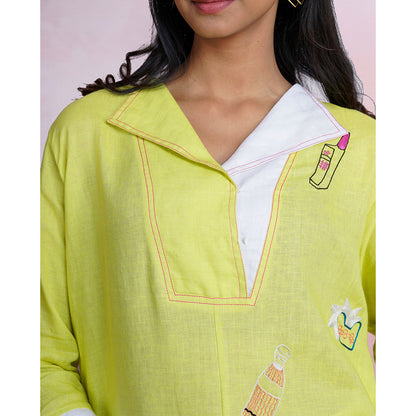 The House of Hemp Still Sage Embroidered Top