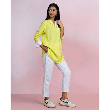 The House of Hemp Still Sage Embroidered Top