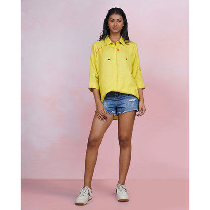 The House of Hemp Sage Stacks Embroidered Shirt