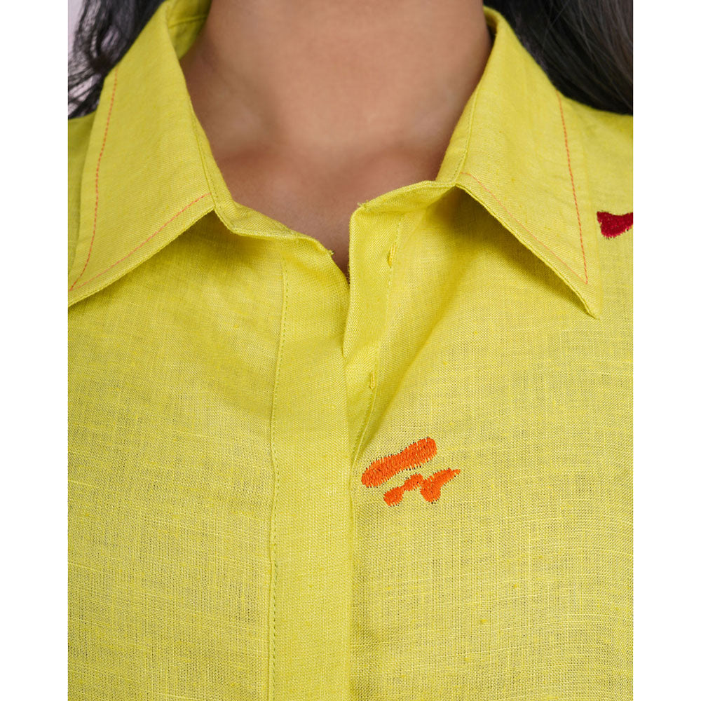 The House of Hemp Sage Stacks Embroidered Shirt
