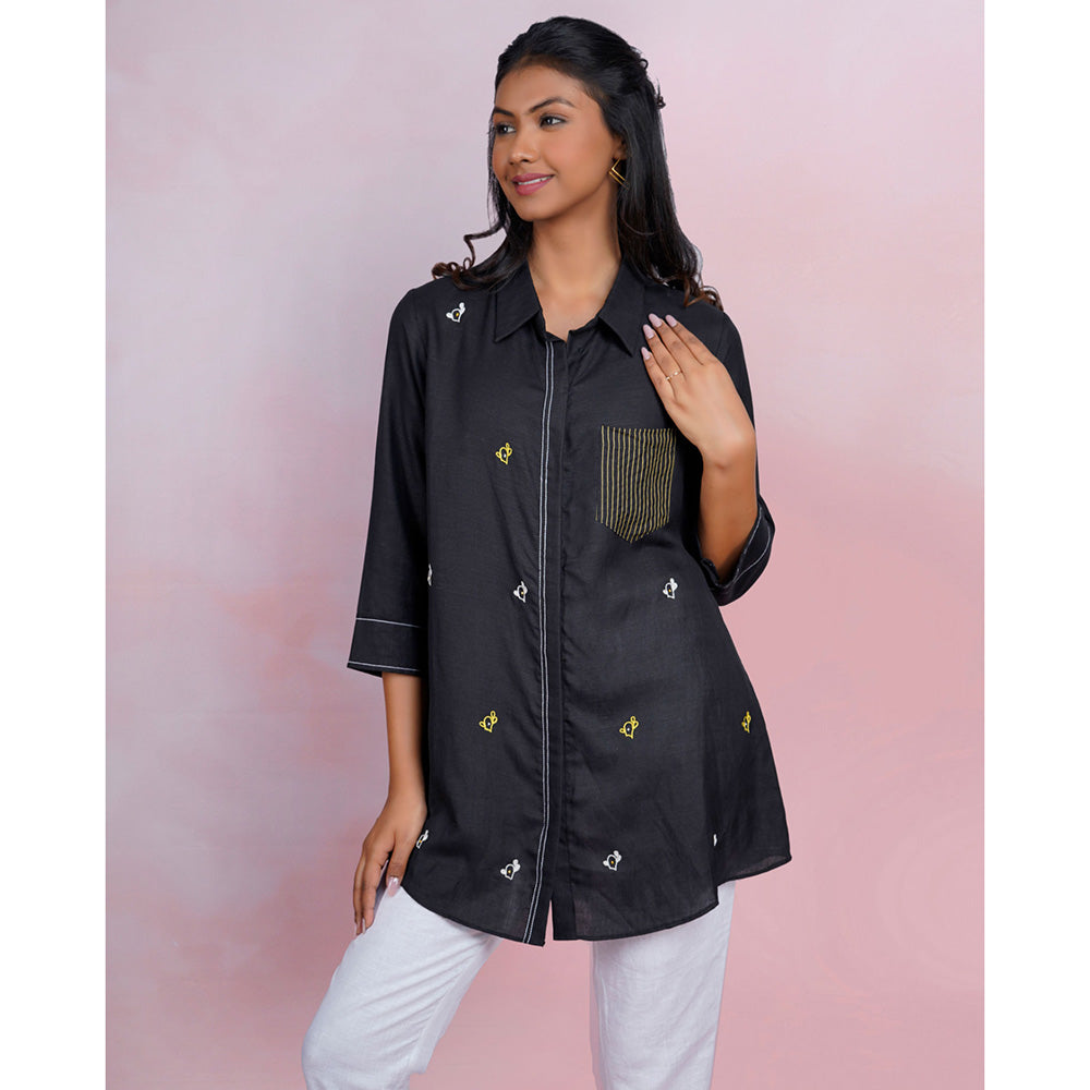 The House of Hemp Dune Cactus Embroidered Shirt