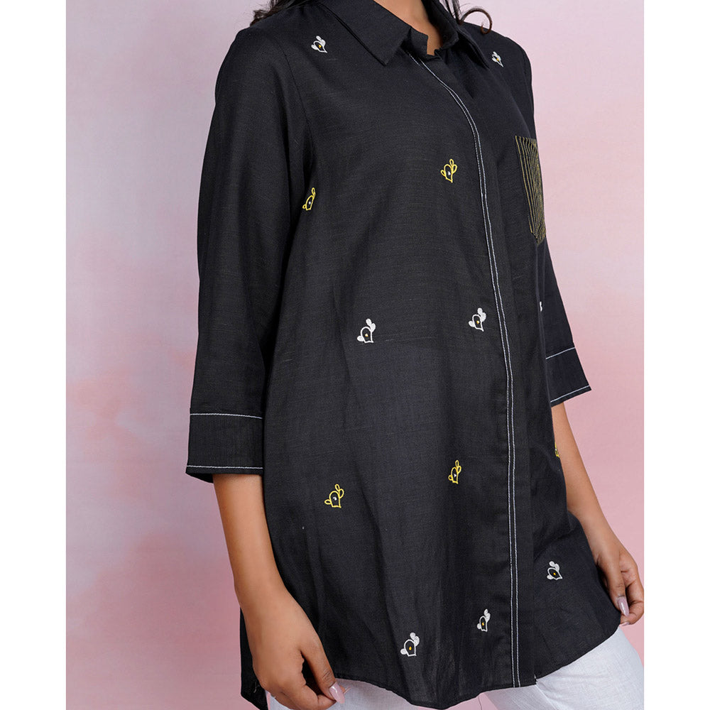 The House of Hemp Dune Cactus Embroidered Shirt