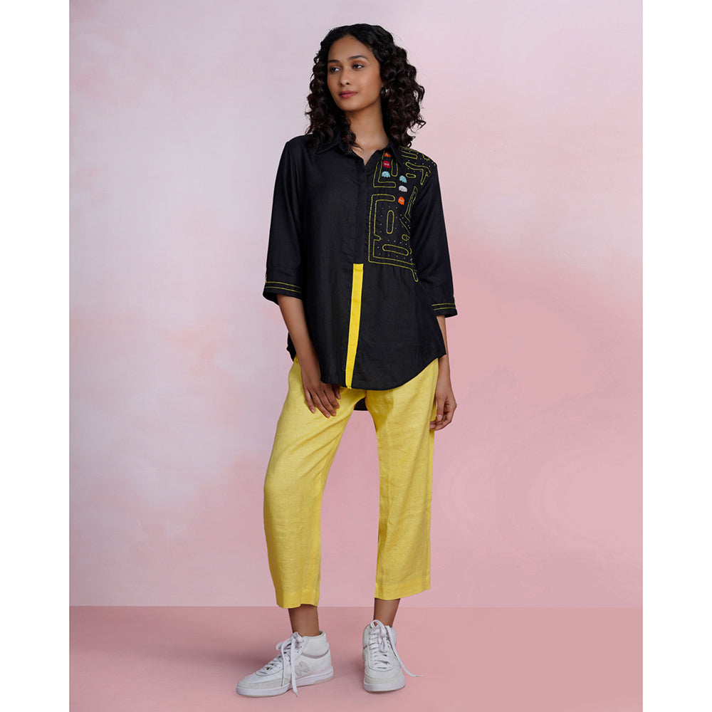 The House of Hemp Midnight Pac-Man Embroidered Shirt