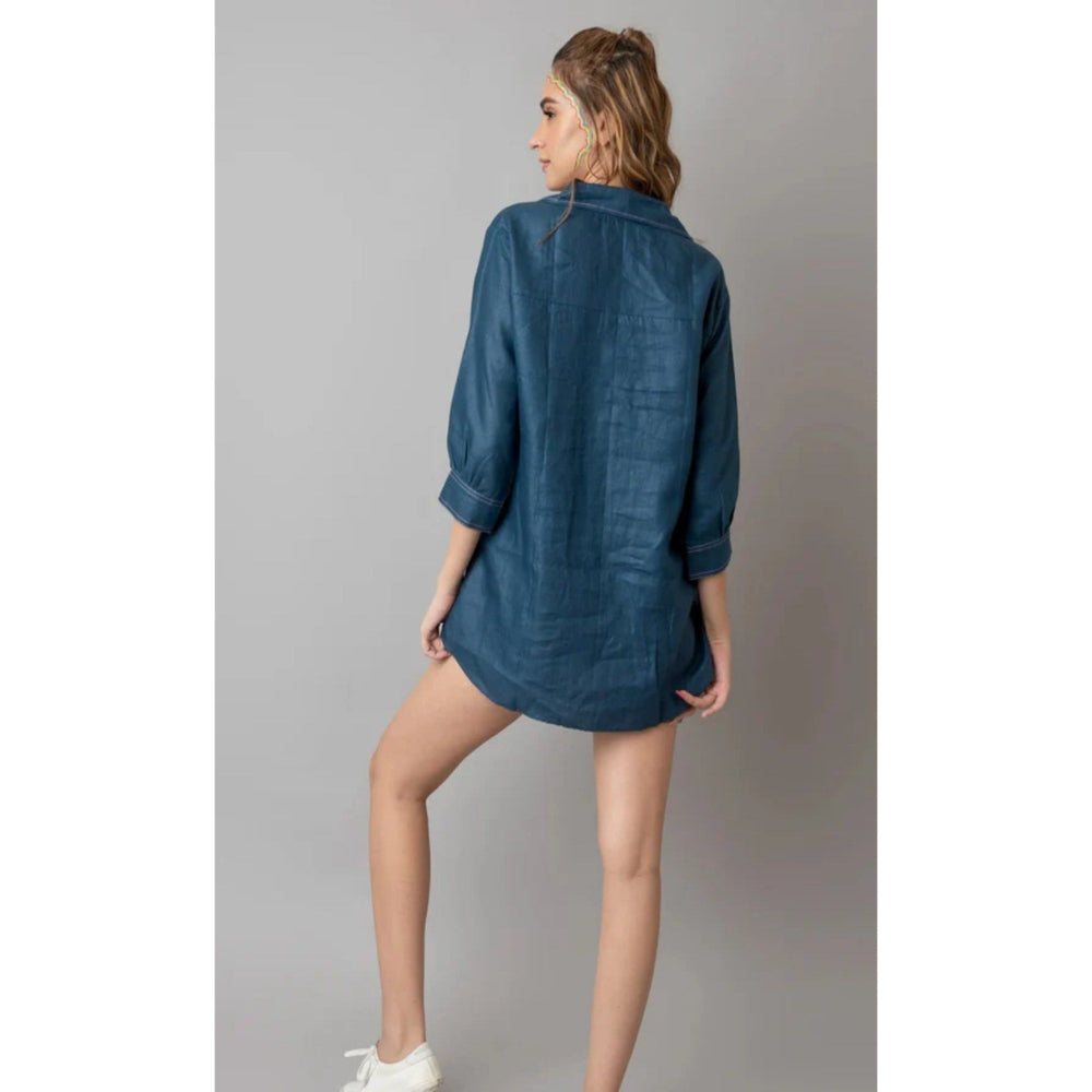 The House of Hemp Blue Overthinking Long Shirt