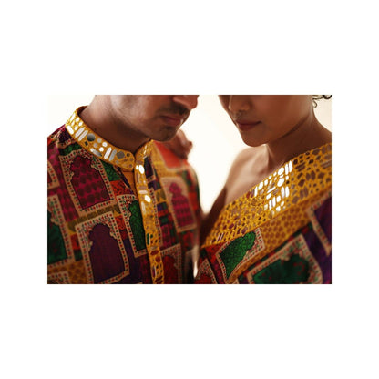 THETAA Multi-Colour Mirror Work Kurta with Pyjama (Set of 2)