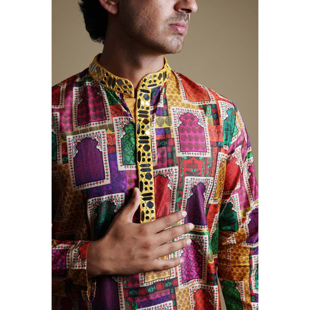 THETAA Multi-Colour Mirror Work Kurta with Pyjama (Set of 2)