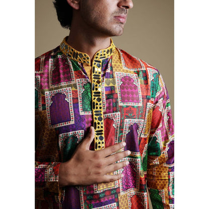 THETAA Multi-Colour Mirror Work Kurta with Pyjama (Set of 2)