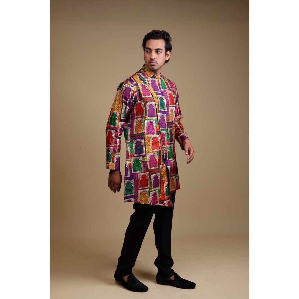 THETAA Multi-Colour Stylish Jharoka Print Asymmetrical Kurta with Pant (Set of 2)
