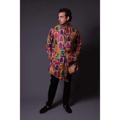 THETAA Multi-Colour Nehru Jacket with Asymmetrical Kurta and Pant (Set of 3)