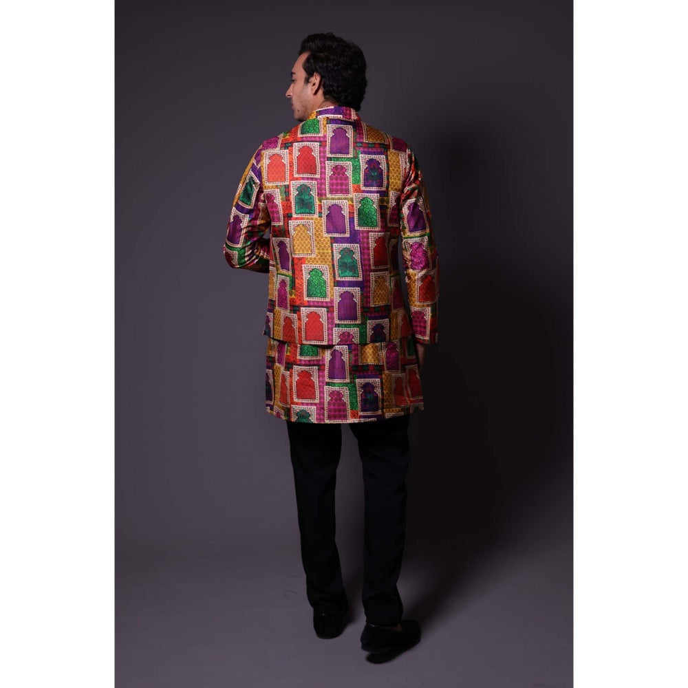 THETAA Multi-Colour Nehru Jacket with Asymmetrical Kurta and Pant (Set of 3)