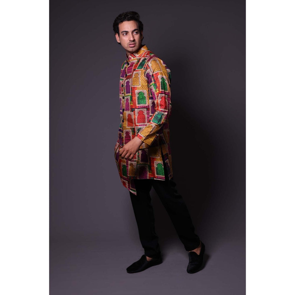THETAA Multi-Colour Nehru Jacket with Asymmetrical Kurta and Pant (Set of 3)