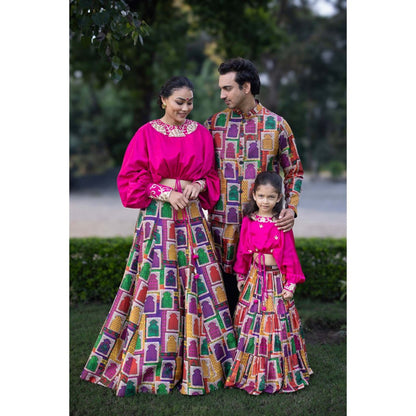 THETAA Multi-Colour Nehru Jacket with Asymmetrical Kurta and Pant (Set of 3)