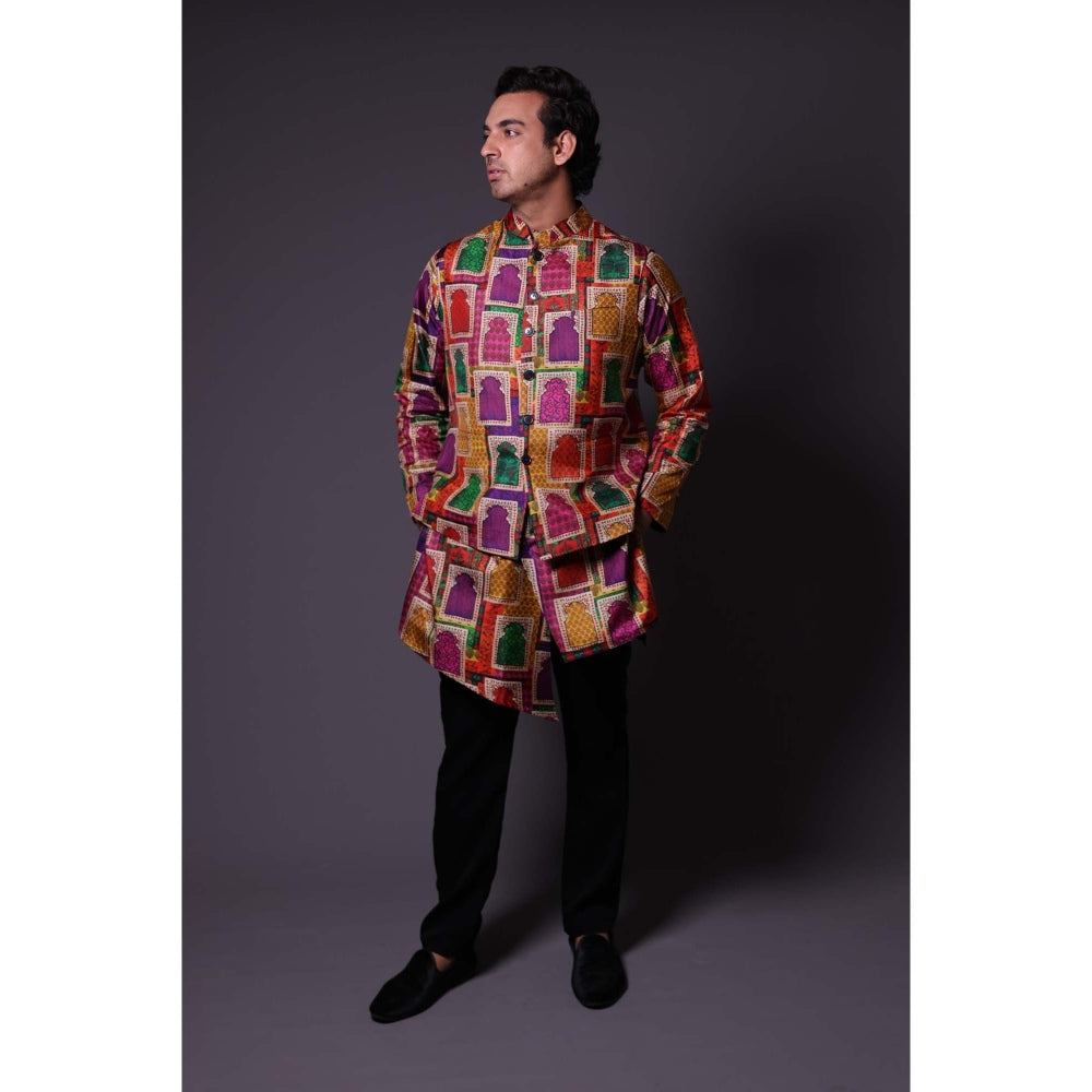 THETAA Multi-Colour Nehru Jacket with Asymmetrical Kurta and Pant (Set of 3)