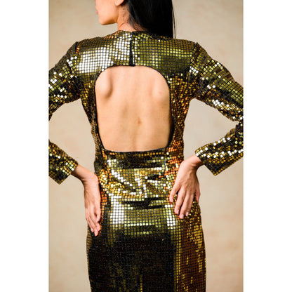 THETAA Gold Embellished/Sequined Trench Coat with Bodycon Dress (Set of 2)